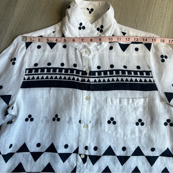 J Crew Linen Size 10 Shirt Blouse Navy Blue White Rollup Sleeves - Picture 14 of 16